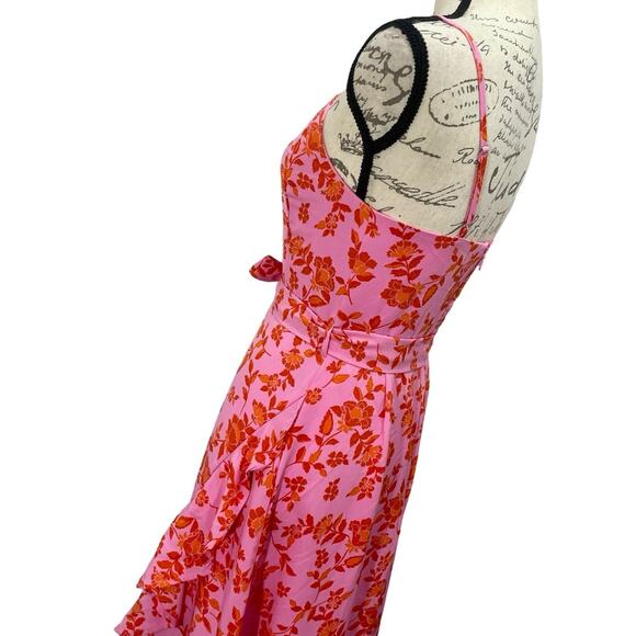 Chelsea28 Women's Pink Floral Faux Wrap Sleeveless Midi Dress Ruffle Hem - Small - Picture 5 of 13